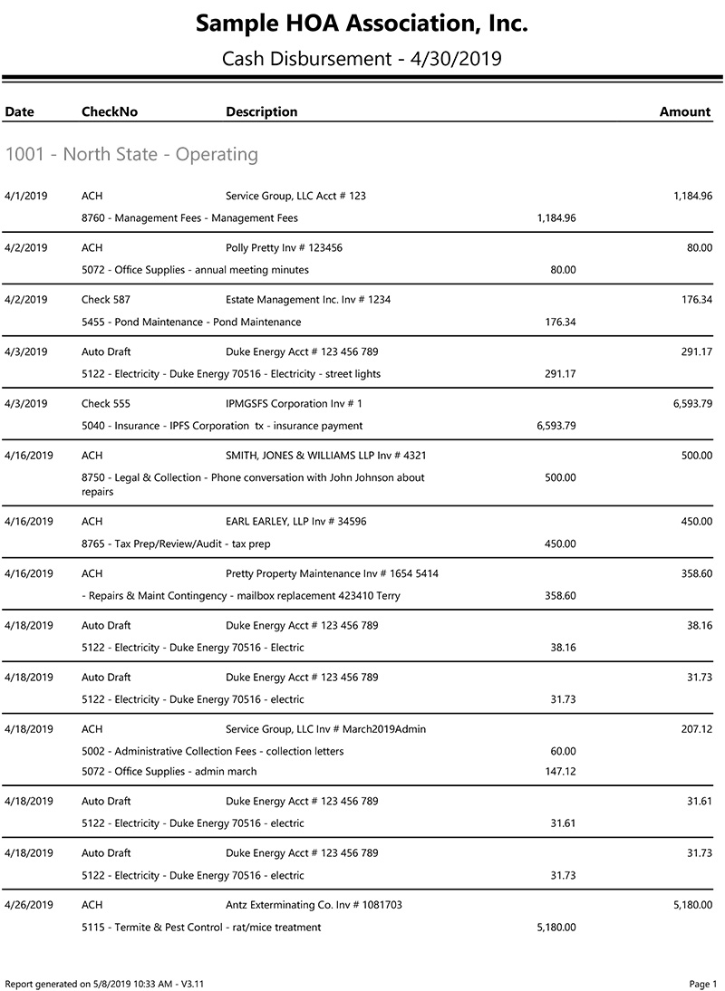 Sample HOA - Cash Disbursement